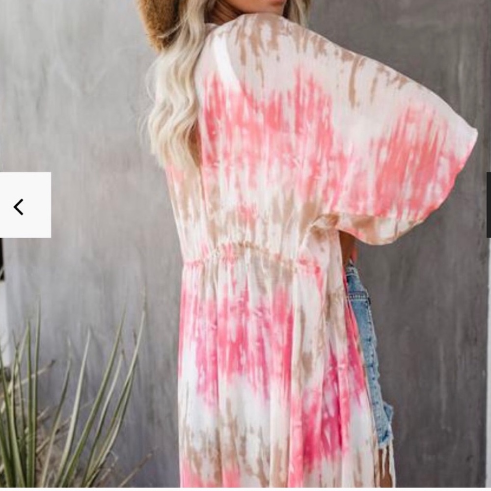 Vici Pink & White Tie-Dye Duster Kimono - Picture 3 of 5